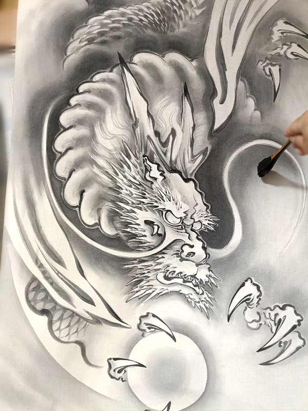 手描き武者のぼり(武者幟/武者絵のぼり/矢旗)・いわき絵のぼり辰昇作玉抱き龍(降り龍)室内用